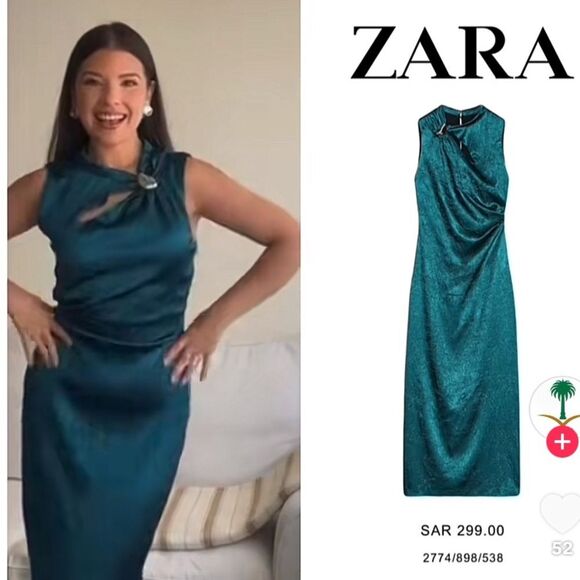 ZARA GOLD APPLIQU SATIN MIDI DRESS